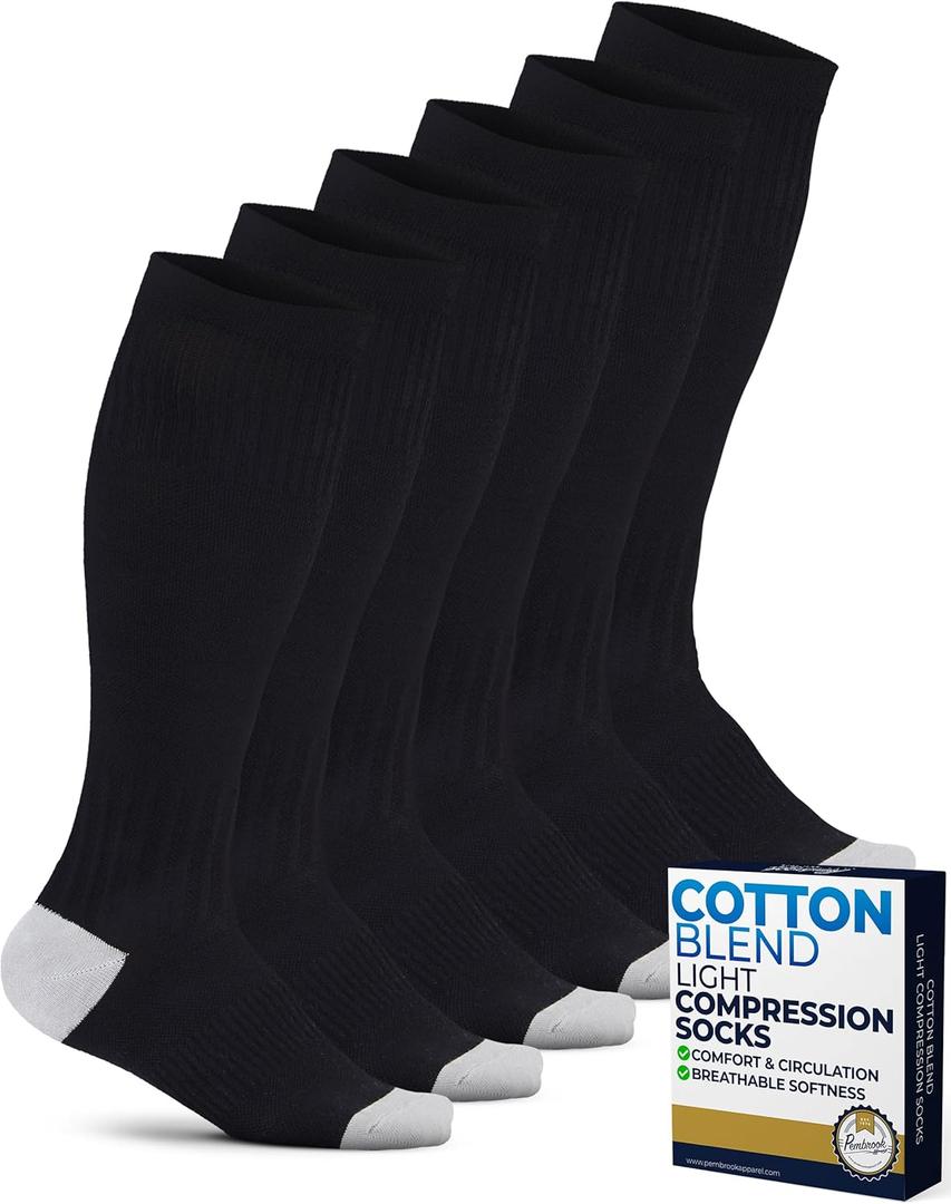 Pembrook Light Compression Socks for Women - 3 Pairs | 8-15 mmHg Cotton Compression Socks Women, Knee High Comfort & Support (Medium)