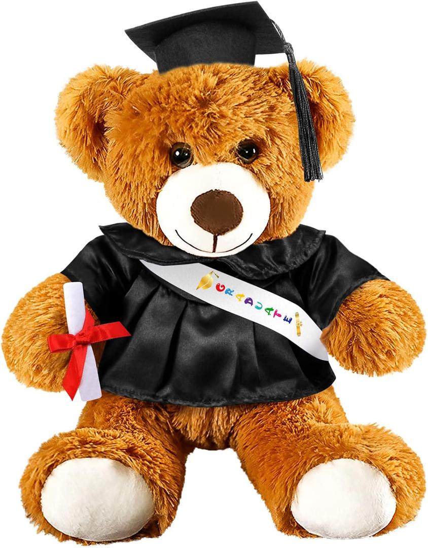 Foilswirl Graduation Bear 2026 with Gown Cap Tassel 9Black Graduation Stuffed Animal Plush Bear Toy for Class of 2026 Prek Preschool Kindergarten High School College Graduate Gift