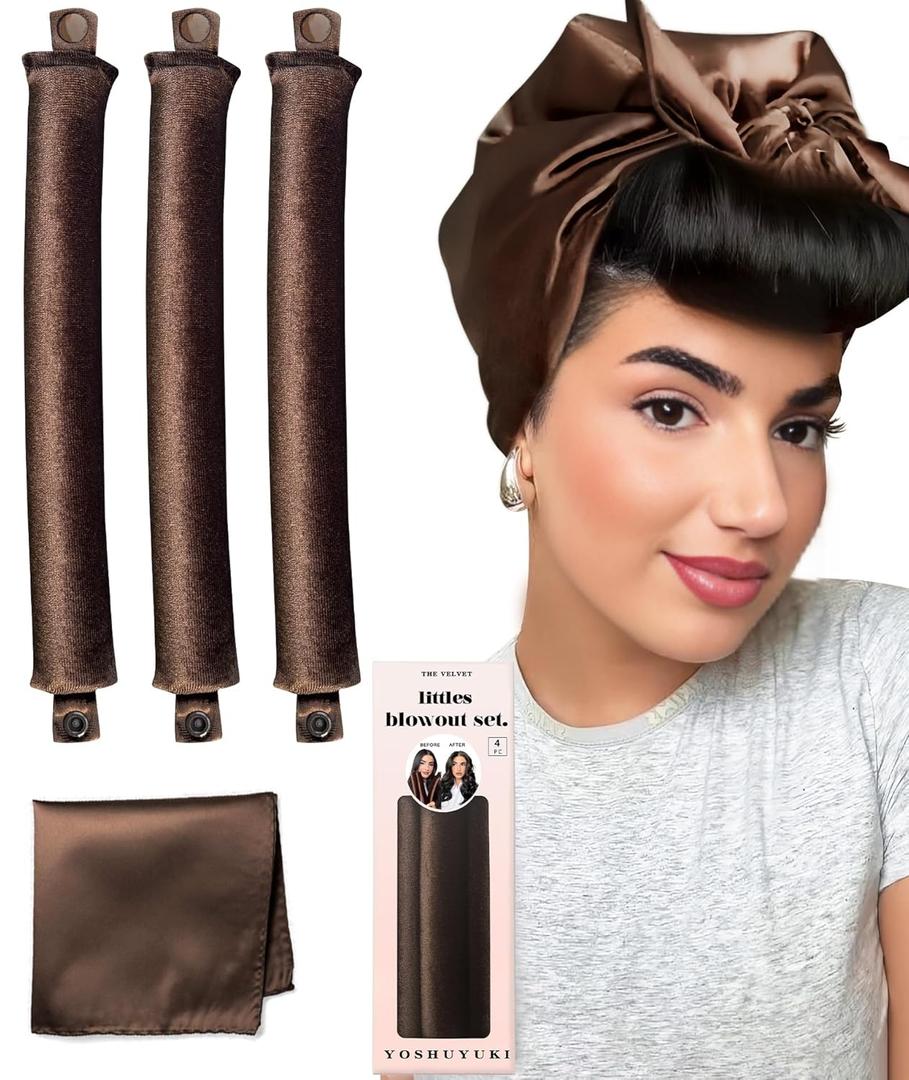 Littles Heatless Curls Overnight Rods Velvet Hair Curler to Sleep in No Heat Heatless Curling Iron Foam Sponge Flexi Rods Hair Rollers for Long Short Hair Care Styling Tools Brown