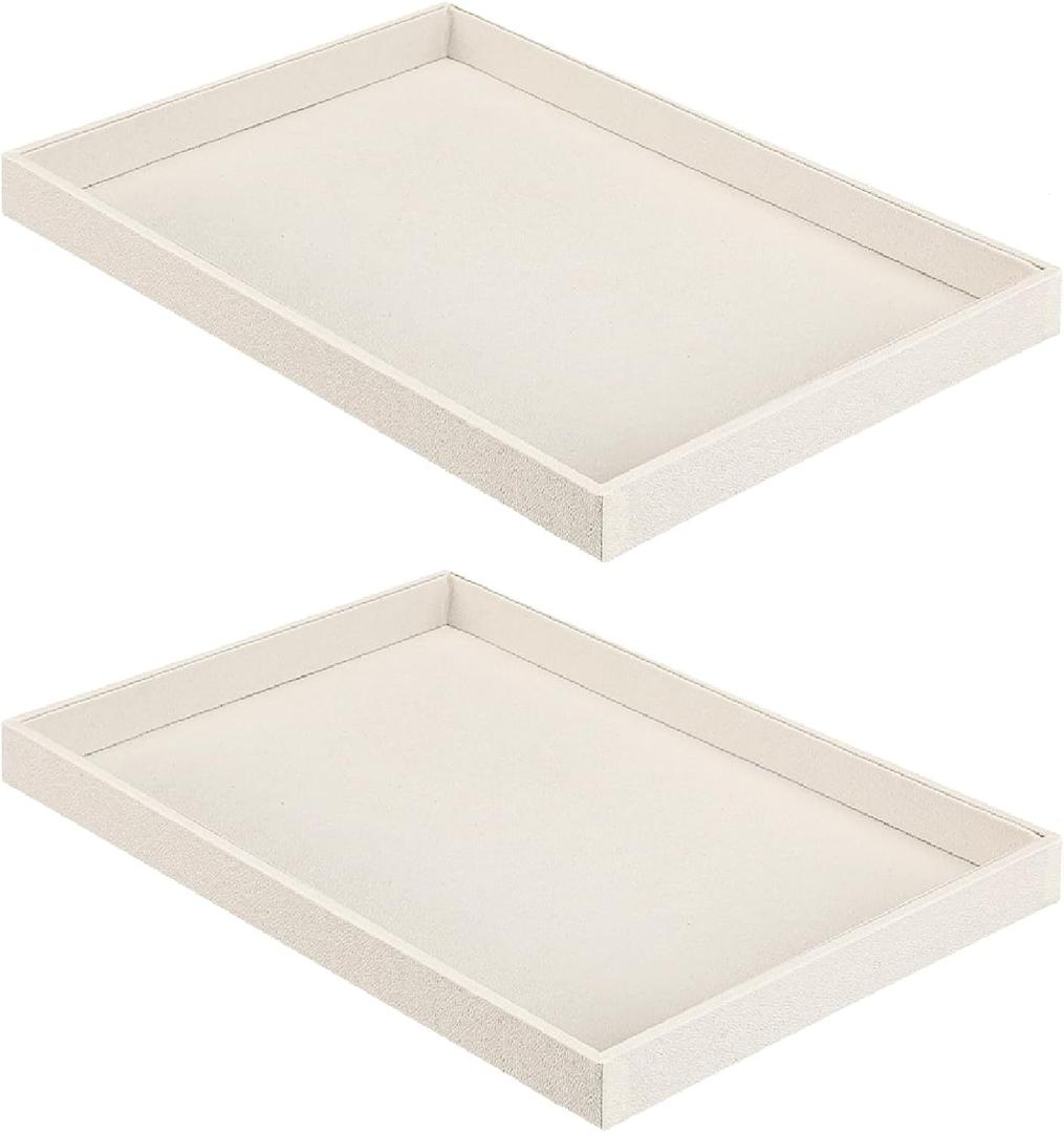 Quelay 2 Pcs Stackable Jewelry Tray Jewelry Organizer Tray Showcase Display Empty Plate Bracelet Ring Earring Organizer (Beige)