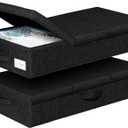 punemi Under Bed Storage Containers, Set of 2 Low Profile Under Crib Storage Bins With Lid, Large Sturdy Under Bed Clothes Drawer Organizers Box for Dorm Room Couch Closet Basement, Black