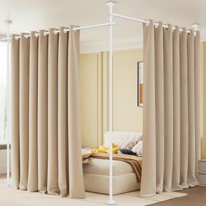 Room Divider Curtain Rod, No Drilling Tension Rod for Room Separation, 4-10ft(H)28-114inch(W) Adjustable Heavy Duty Floor to Ceiling Wall Divider Room Partition Privacy Separator, White
