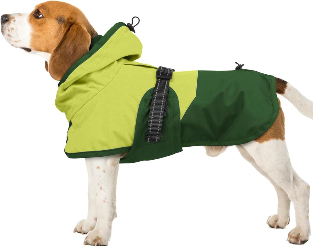 BRKURLEG Dog Raincoat for Small Medium and Large Dogs Waterproof Dog Rain Jacket Adjustable Hooded Dogs Raincoat Pet Rain Coat Poncho with Leash Hole, Reflective Strip, Green, Large