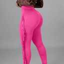 Choichic Women's Casual High Waist Fringed Pants With Elastic Waist - Bodycon Tassels Side Long Jogger Sweatpant (Pink, S)