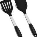 Silicone Spatula Set Heat Resistant - Stainless Steel Turner Spatulas Rubber Grip - Flexible Metal Spatulas for Non Stick Cookware - Pancake Turners Egg Flippers (Black)
