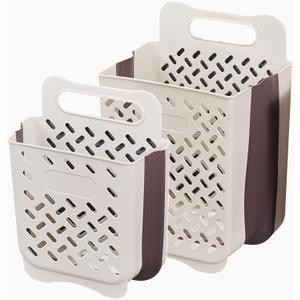 Collapsible Hanging Laundry Hamper, Foldable Wall Mounted Hanging Laundry Basket Hamper, Large Capacity Dirty Clothes Storage, Breathable Multifunctional 2 Pack Laundry Hamper Basket (L&XL)