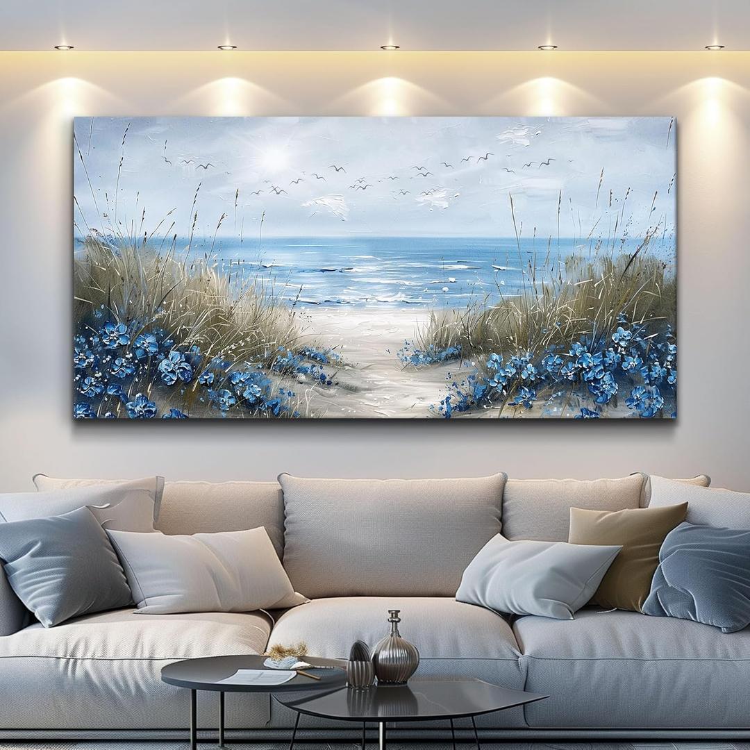 KELIYUAN Large Wall Art For Living Room Canvas Wall Decor For Office Bedroom Decoration Blue Ocean Wall Painting Sea Wave Pictures Printing Artwork Modern Beach Posters Aesthetic Home Decor 24"x48"