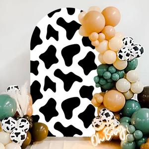 Arch Backdrop Cover Chiara Spandex Fitted Stretchy Fabric Arch Cover Baby Shower Birthday, Backdrop Decor Party Banquet Arch Decoration Cow Pattern Theme (Black, 6.6FT)