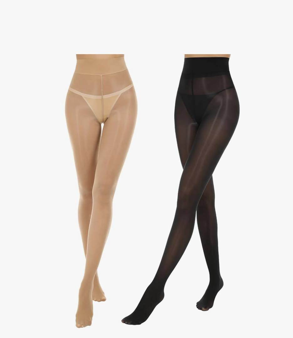 2 Pairs Shiny Pantyhose for Women High Waist Silk Oil Shimmer Sheer Tights M