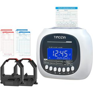 Time Clock for Employees Small Business, 6 U.S. Time Zones, Automatic Daylight Saving & Auto Time Update, Punch Card Time Recorder with 6 Punches Per Day-100 Time Cards and 2 Ribbons