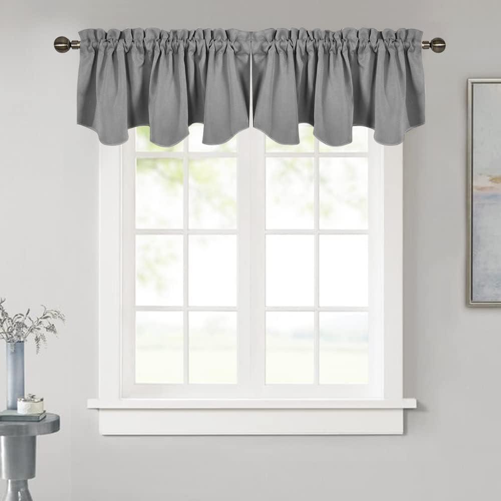 NICETOWN Window Valance for Kitchen - Elegant Rod Pocket Blackout Energy Saving Small Window Tieres for Living Room/Bedroom, 1 Piece, Silver Grey, 52" Wide x 18" Long