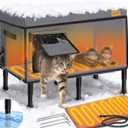 100% Weatherproof Large Heated Cat House for Outside Cat with Cozy Cushion,Indestructible Outdoor Cat House in Winter, Foil Insulated Pet Shelter for Outside Barn Feral Stray Cat (L-25.6''L x 21.6''W x 13.8''H, Grey)