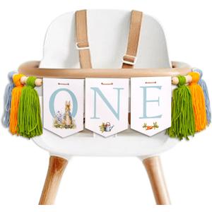 Peter Rabbit One High Chair Banner - Peter Rabbit Themed First Birthday Decoration HighChair Banner,Easrer Themed 1st Bithday Decor Banner (rabbit tassel banner)