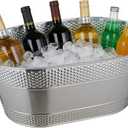 1 Pack 4 Gallon Galvanized Ice Bucket, Large Galvanized Beverage Tub Ice Bucket for Parties, Thick Metal Beverage Buckets with Handles, Oval Drink Buckets for Parties Indoor or Outdoor (Sliver)