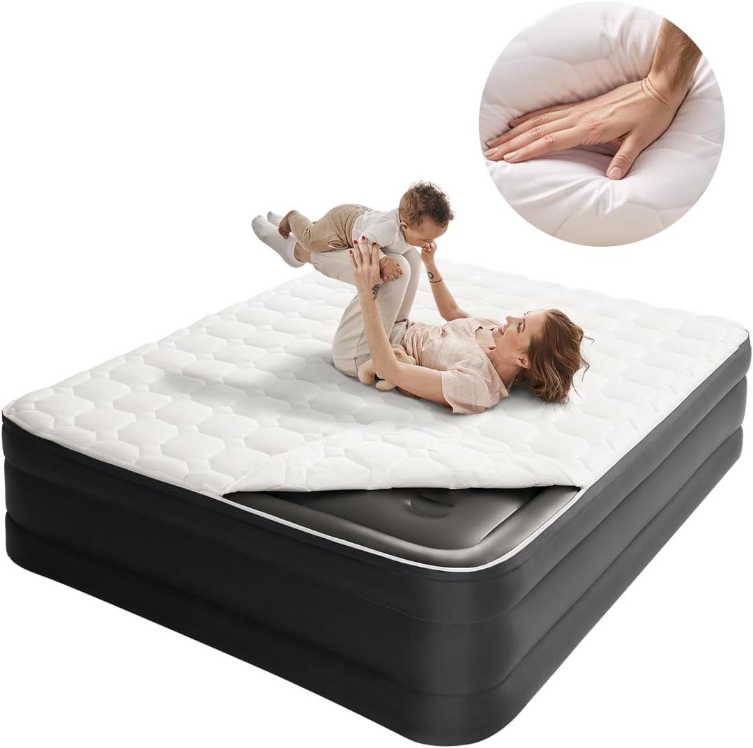 CHILLSUN Queen Air Mattress with Built in Pump,Raised Comfort Blow up Mattress,Dual Layer Mattress Topper Airbed,Durable Inflatable Mattress for Guests Home,Colchon Inflable 800lbs Max