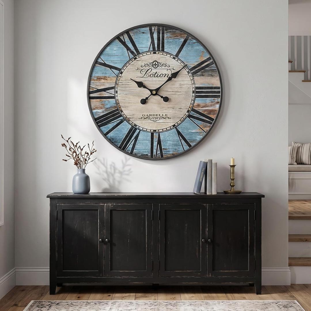 Large Rustic Blue Farmhouse Wall Clock for Living Room (30 Inch)