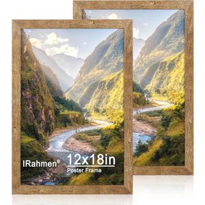 iRahmen 12x18 Picture Frame Set of 2 with Plexiglass, Rustic Brown Wood Poster Frame 12 x 18 for Photo Gallery Wall Mounting Horizontal and Vertical