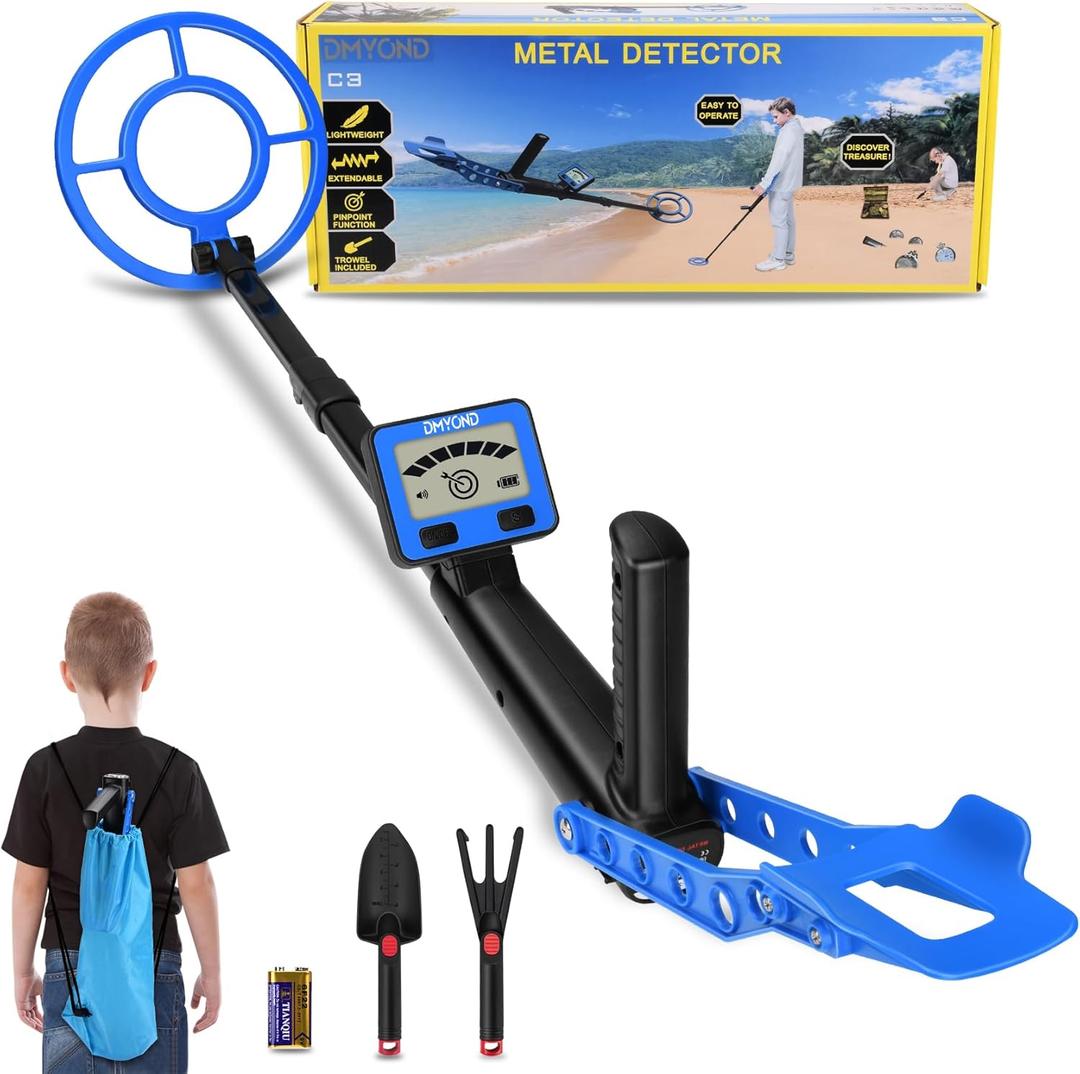 Dmyond Metal Detector for Kids - 7.6" Waterproof Coil with LCD Display, Lightweight Gold Detector Kit, 3 Modes, Beach Metal Detector for Boys & Girls Ages 8-12 (Blue)
