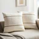 ZeeMart 2 Packs Cotton Boho Throw Pillow Covers 16x16 Inch Grid Brown, Soft Farmhouse Decorative Couch Pillow Cases Neutral Cushion Covers for Sofa Bed Living Room Home Decor