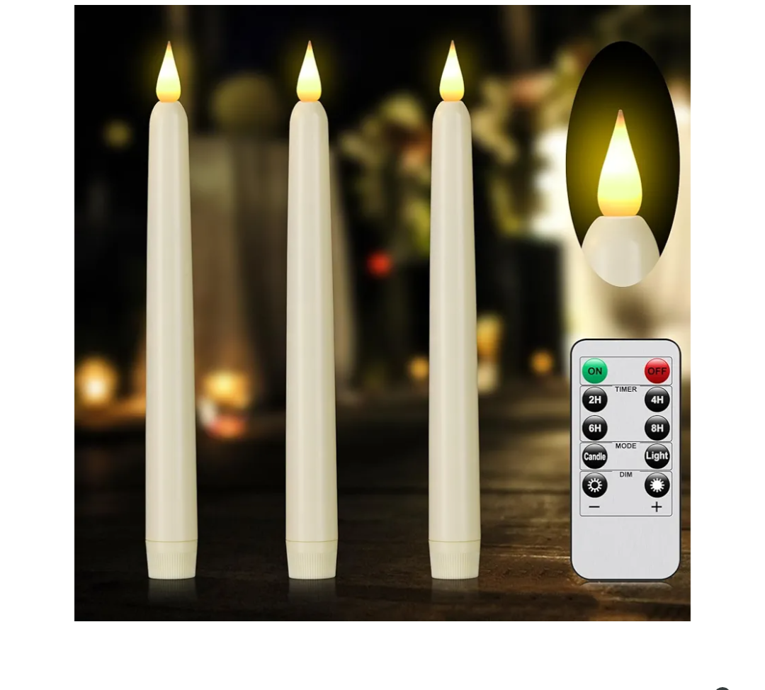 Flameless Taper Candles with Remote Control and Timer, Battery Operated LED Candlesticks with Flickering 3D Flame, 9.6×0.8 Inches Plastic Fake Candles for Christmas, Wedding and Home Decor (Ivory, 3)
