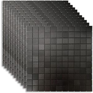 XUANINY 11-Sheet Peel and Stick Backsplash Tiles, Brushed Aluminum Surface Metal Mosaic Sticker for Kitchen Wall (11.41"x11.41") (11, Black Brushed)