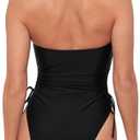 Sports Illustrated Womens Strapless One Piece W/Adjustable Side Cutouts (Black, S)