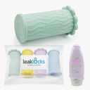 LeakLocks® Toiletry Skins™ Elastic Sleeve for Leak Proofing Travel Container in Luggage. For Standard and Travel Sized Toiletries. Reusable Accessory for Travel Bag Suitcase and Carry-on Luggage