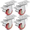3 Inch Industrial Heavy Duty Swivel Caster Wheels with Brake,Set of 4 Safety Locking Casters,Load 1600lbs,Premium Polyurethane Wheels for Table,Trailer,Saw Table,Stage Toolbox,Bed,Corn Board (Red)
