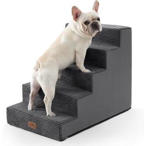 Dog Stairs for Small Dogs 5-Step, 19.7" Extra Wide Right-Angle Pet Stairs for Couch and Beds, Anti-Slip Dog Steps for Old Cats and Lowrider, 19.7x29.5x23.6 inch, Dark Grey