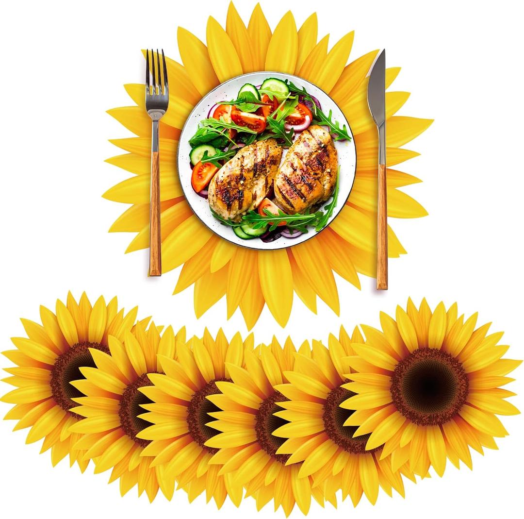 Sinmoe 100 Pack Disposable Paper Placemats Bulk 13 Inch Paper Charger Place Mat Party Charger Plates Table Place Mats for Dinner Wedding Birthday Baby Shower Spring Dining Tableware(Sunflower)