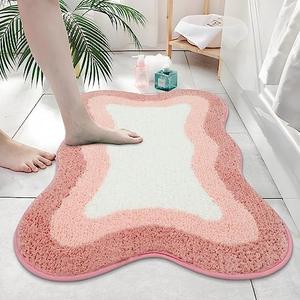 HAOCOO Pink Bathroom Rugs Non Slip 20X31 inch, Ultra Soft Absorbent Irregular Shape Bath Rug, Microfiber Washable Non-Slip Bathmat Boho Decor for Bedroom Bathroom Floor Tub Shower