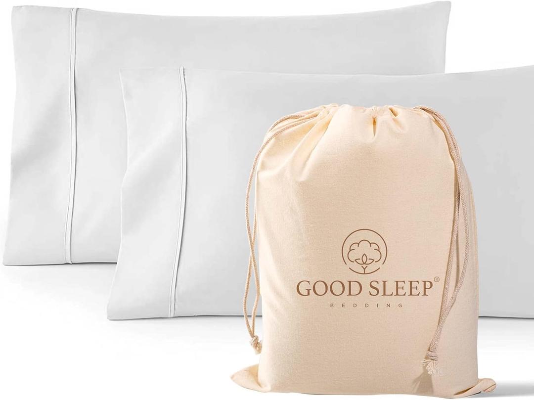 1000 TC White Standard Pillowcases Set of 2 100% Egyptian Cotton Pillow Cases with Long Staple Cotton & Sateen Weave, Silky Soft Hotel - Like Bed Pillow Covers for Comfy Sleeping, Snug Fit