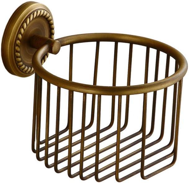 Vintage Toilet Paper Holder Wall Mounted Bathroom Roll Tissue Wire Basket, Antique Brass