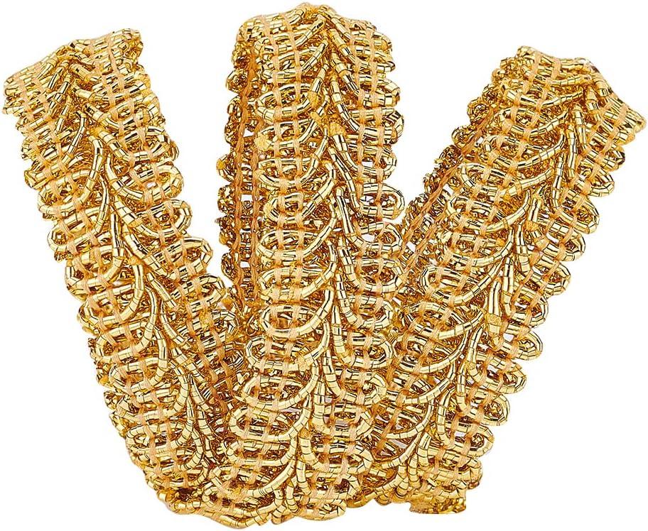 FINGERINSPIRE 15Yards Metallic Braid Lace Trim Gold Centipede Lace Ribbon Decorated Gimp Trim 5/8" x1.5mm for Christmas Halloween Decoration Wedding Bridal, Costume or Jewelry, Crafts and Sewing