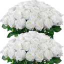FOTEEWL 60 Pcs Artificial Rose Flower Realistic Faux Silk Roses Stem Fake Roses Bouquet for Flower Arrangement,Wedding Centerpieces,Party,Home Decorations (White)