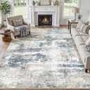 Modern Abstract Area Rug 10X12-Washable Rug Non-Slip Soft， Rugs for Living Room, Bedroom & Dining Room, Pet Friendly & Easy to Clean Floor Carpet, Stylish Contemporary Art Decor 10X12 Rugs, Blue/Grey
