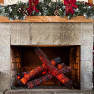 Tuanse 4 Pcs 16 in Flameless Fake Fire Log Spring Summer Beach Camping Themed Party Decorations Fake Campfire Battery Operated Artificial Fire Pit for 4th of July Easter Party Decor (15.75 in)