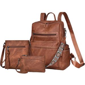 Backpack Purse for Women Pu Leather Travel Backpack Fashion Designer Shoulder Bag Ladies Convertible Handbags (Caramel Brown)