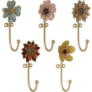 SOFFEE DESIGN Set of 5 Floral Wall Hooks, French Garden Eye-catching Entryway Decor for Coats Hats, Colorful Spring Home Decoration Gift