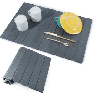 Large Stone Dish Drying Mat for Kitchen Counter 24" x 16" Diatomaceous Earth Quick Dry Water Absorbing Mat Roll up Drying Pads Countertop Mats For Plates Dishes Rack Matt Finish -Dark Gray