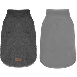 cyeollo Small Dog Coat, Sherpa Dog Winter Coat Reversible Fleece Doggie Jackets Doggy Sweater for Small Dogs Male with Leash Hole, Soft Cold Weather Pet Clothes, Dark Grey M, 10-15lbs