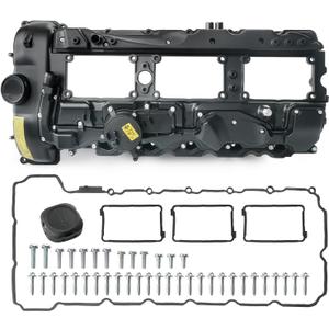 Upgraded Aluminum N55 Engine Valve Cover Kit Compatible with 2010-2019 BMW 135i 235i 328i 335i 435i 530i 535i 640i 740i 740Li M135i M2 M235i xDrive X1 X3 X4 X5 X6, 3.0L Replace 11127570292 (Black)