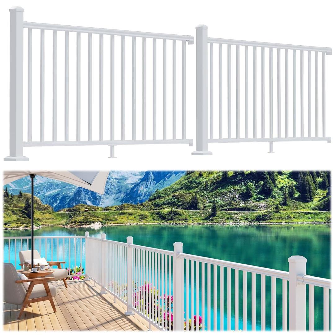 2 Pack 36 in. H x 6 ft. W Porch and Deck Railing Kit, Aluminum Railling Kit, White Outdoor Textured Powder-Coat Finish Rail System for Decks, Porches & Balconies (2 Post, 2 Panel)