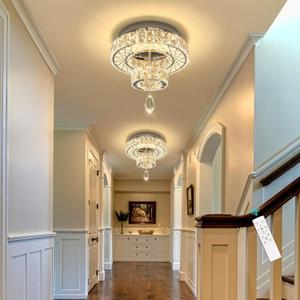 HAIXIANG Modern Glam Ceiling Chandelier Bedroom Light Fixtures Crystal Flat Sloping Ceiling Lights for Hallway Kitchen Dining Room Dimmable Light with Remote Silver (12 inch)