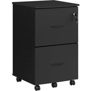 VASAGLE 2-Drawer File Cabinet, Locking Filing Cabinet for Home Office, Small Rolling Printer Stand, A4, Letter-Size Hanging Files, Assembly Required, Black ULCD027T16V2, 16.9"D x 17.5"W x 28.3"H