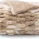 EVERGRACE Luxurious Soft Faux Rabbit Fur Throw Blanket, Cozy Fuzzy Plush Warm Throws for Couch Bed Sofa Chair Home Decor, Ruched Bubble Fluffy Blanket with Reversible Velvet, 60" x 80", Beige (Twin (60''x80''))