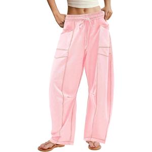 ReachMe Womens Barrel Sweatpants Baggy Wide Leg Lounge Pants Summer Travel Pants Beach Vacation Outfits (X-Large, Pink)