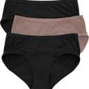 Hanes Comfort, Women's Period Underwear, Moderate Leaks Protection, Washable Hipster Panties, 3-Pack (9, Warm Steel, Peppercorn Grey, Black)