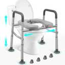 Toilet Seat Riser for Seniors, Stainless Steel Frame, 500lb | Adjustable Height & Width, Soft Padded Seat, Dual-Crossbar, Handicap Elevated Raised Toilet Seat, Fit Most Toilets