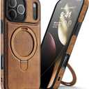 Magnetic for iPhone 17 Pro Leather Case,Invisible Stand [Compatible with Magsafe] Slim Kickstand Phone Cove for iPhone 17 Pro caseBrown